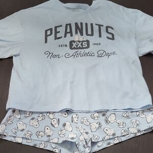 Peanuts Light Blue 16-18 Pajama Set with Snoopy Print Top And Shorts